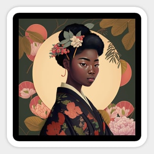 Black Asian Blasian Kimono Girl Afro Asian culture Sticker